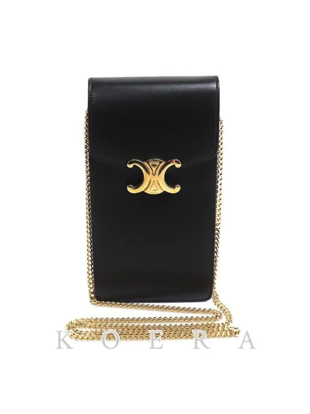 Celine Triomphe Phone Pouch Shoulder Bag Black Chain